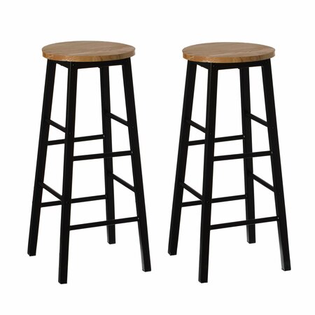 VINTIQUEWISE Set of 2 Wooden 28 High Rustic Round Bar Stool with Footrest for Indoor and Outdoor QI004466.2